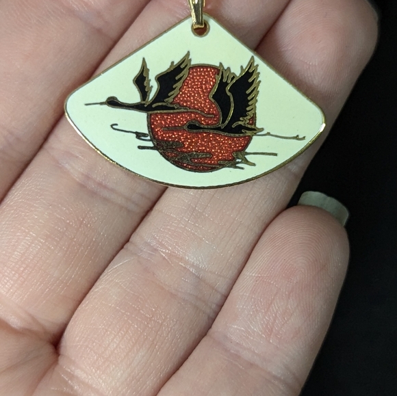 3 for $30 Vintage enamel crane necklace, marked Carrib on back. - Picture 5 of 5